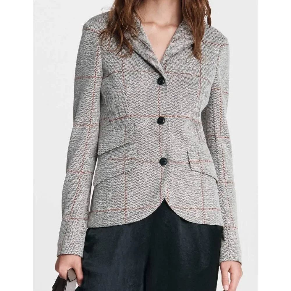$575 RAG& BONE Sz2 SLADE VISCOSE CHECK BLAZER JACKET BLACK/WHITE Size 0